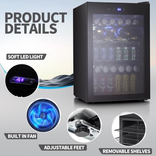 Image of Antarctic Star Beverage Refigerator Cooler -145 Can Mini Fridge for Soda Beer or wine,with glass door, For Office or Bar with Adjustable Removable Shelves,4.5 Cu. Ft. (Black)