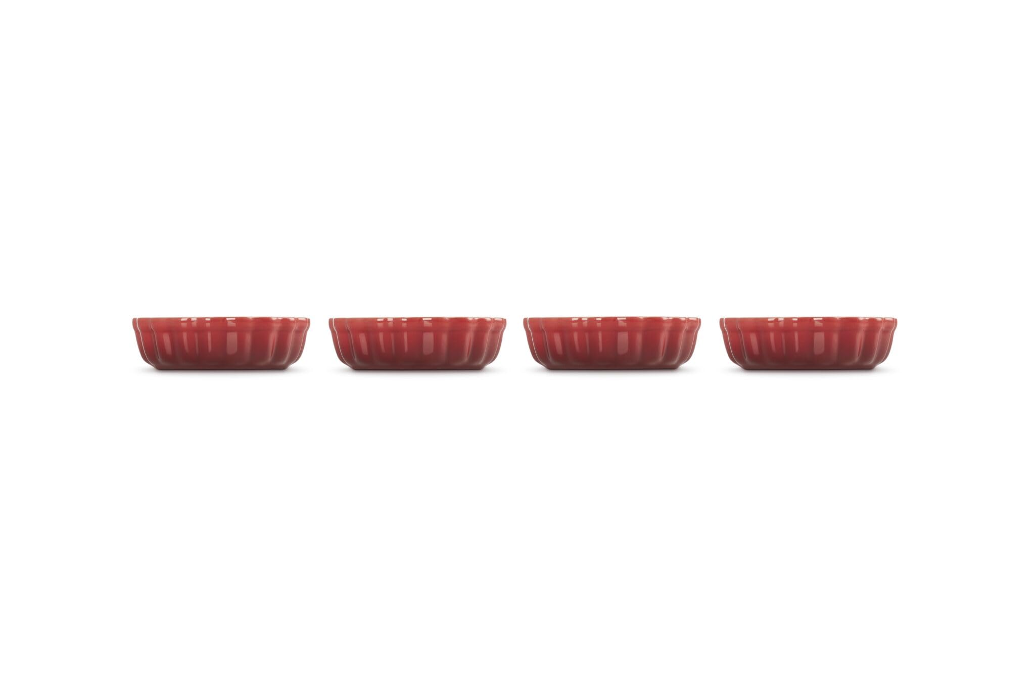Le Creuset 4er-Set Tarteförmchen aus Steinzeug, Je 200 ml/Ø 11 cm, Kirschrot, 91017411060000