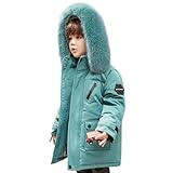Lengender - Chaqueta de invierno para niños y niños con capucha de piel parka cálida espesar a mediados de largo chaqueta chaqueta de 3 a 12 años, 150 cm