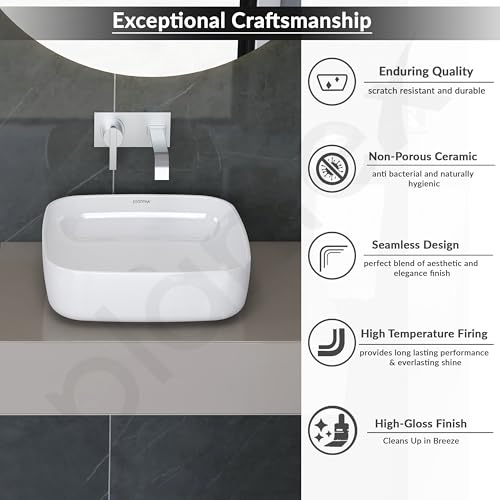 Image of Plantex Platinum Ceramic Rim Wall Mount Commode with Wash Basin for Bathroom /P Trap Washdown Flush Commode with Toilet Seat Cover /Tabletop Basin - White (Combo)