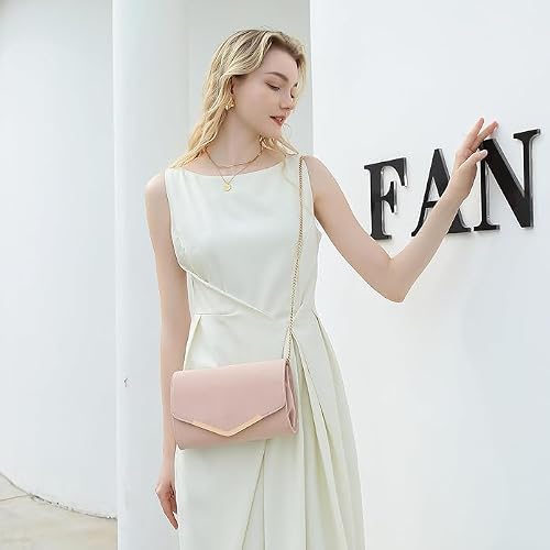 Miss Lulu Damen Umschlag Rosa Clutch Elegant Abendtasche Brauttasche Umschlag Clutch Tasche Handtasche mit Kette für Hochzeit Party Prom