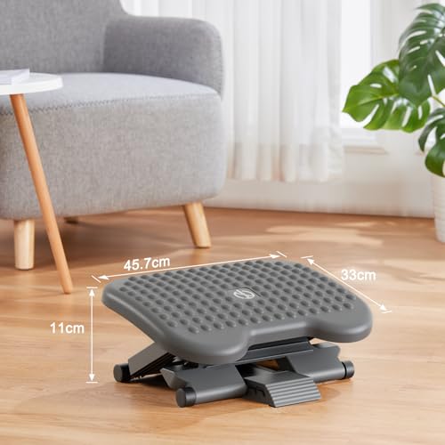 HUANUO Adjustable Desk Footrest, Foot Rest for Under Desk at Work with Massage, Adjustable Foot Stool with 3 Height Position & 30 Degree Tilt Angle Adjustment for Home, Office, Gray - Image 4