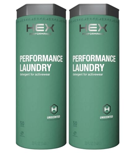 HEX Performance Laundry Detergent Unscented 100 Loads (50ld Pack of 2) Concentrated Activewear Detergent for Odor Removal Sweat & Residue Fragrance-Free HE Compatible Biodegradable Formula