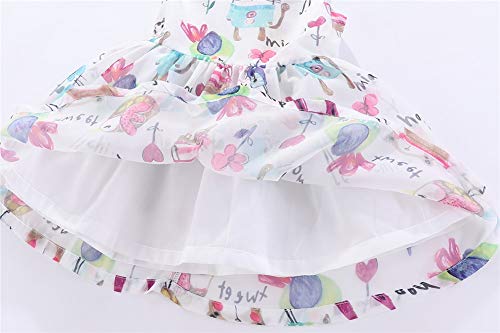 Littlespring Little Girls Dresses White Casual Summer Sleeveless Cute Peter Pan Collar Cartoon Print Sundress For Kids 5T #TOP6