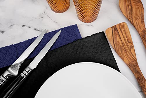 Wealuxe Super Absorbent Kitchen Towels 12 Pack - Premium 100% Cotton Kitchen Towels, 450GSM Thick Machine Washable Black Dish Towels for Kitchen Drying, Cleaning, Dobby Weave, Unmatched Quality