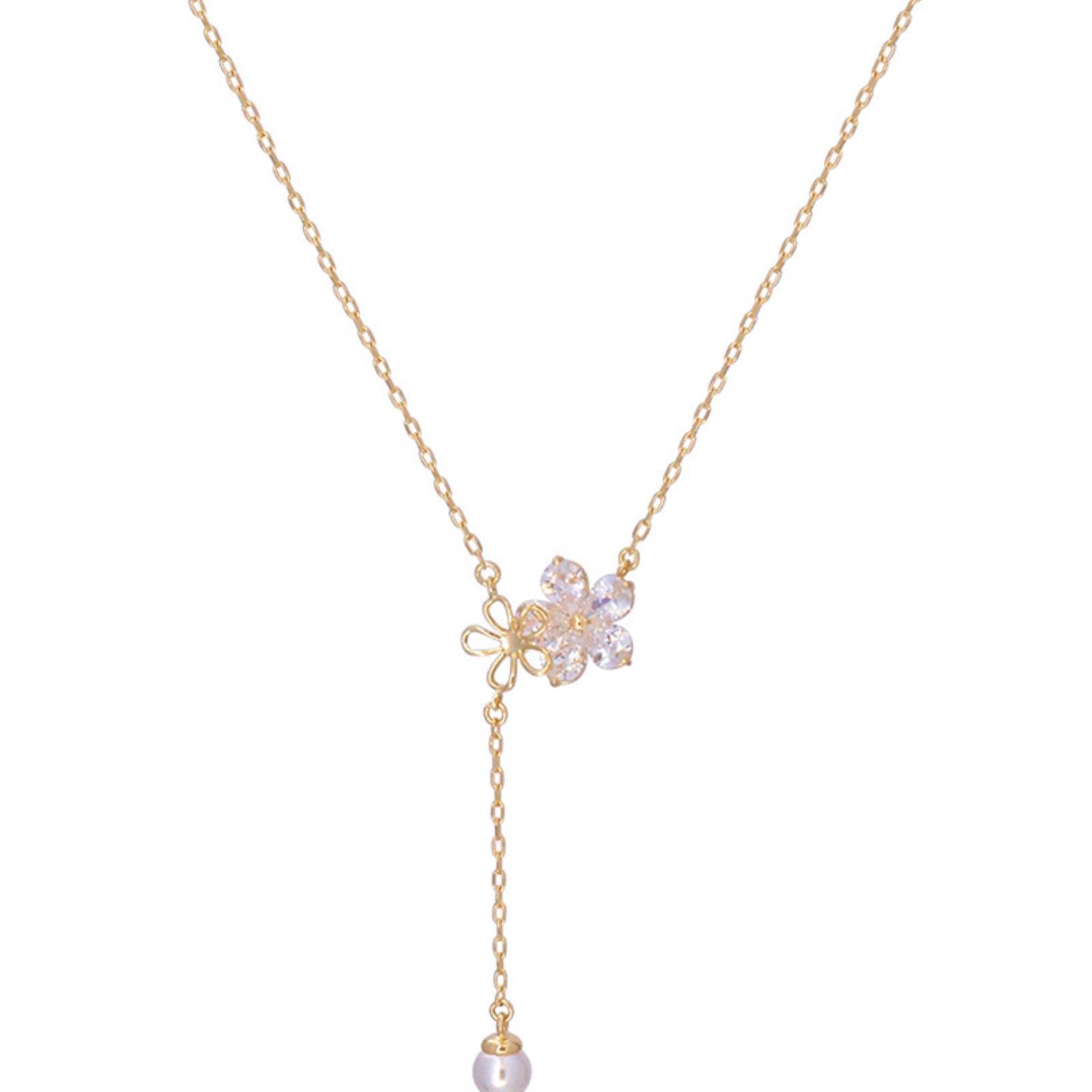 WZGWDC Collar con Colgante, Boutique Exquisita 925 circón Perla Flor Borla Femenina Dulce /
