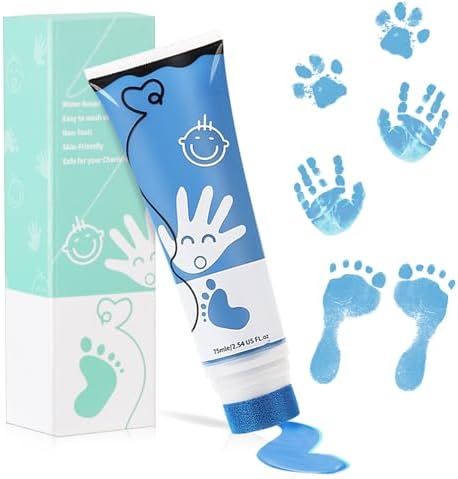 Sortnic 75ml Blue Baby Hand and Footprint Ink Kit, Baby Handprint Footprint Paint for Newborn Keepsake, Dog Cat Paw Print Kit, Washable, Non Toxic Acid-Free, Safe Gentle for Ideal New Mom Gifts