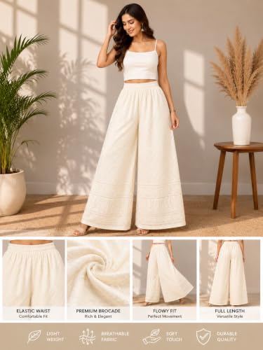Image of Women's Premium Chicken Palazzo Pants | Wide Leg Flared Fit | Elastic Waist | Full Length Ethnic Bottom Wear | Free Size
