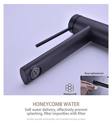 Grifo mezclador de baño con agua fría y caliente para lavabo negro 5