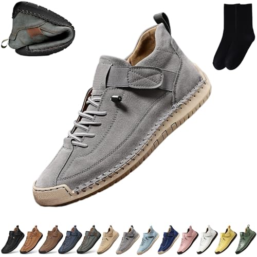 Women's Handmade Leather Orthopedic Comfy Shoes, Casual Driving Boots Women Outdoor Slip On Mid Top Flats Ankle Boots, Comfortable Adjustable Walking Shoes
