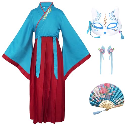 CRFASIBE Chinese Costume Hanfu Dress for Girls,Peacock Blue,130cm
