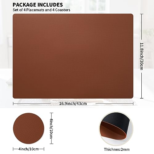Sets De Table Double Face Similicuir/lin - 4 Sets + Sous-verres - Anti-dérapants Et Imperméables