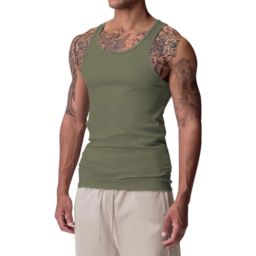 WENKOMG1 Wifebeaters for Men Stretchy Active Athletic Fitness Workout Gym Tees Slim Fit Tank...