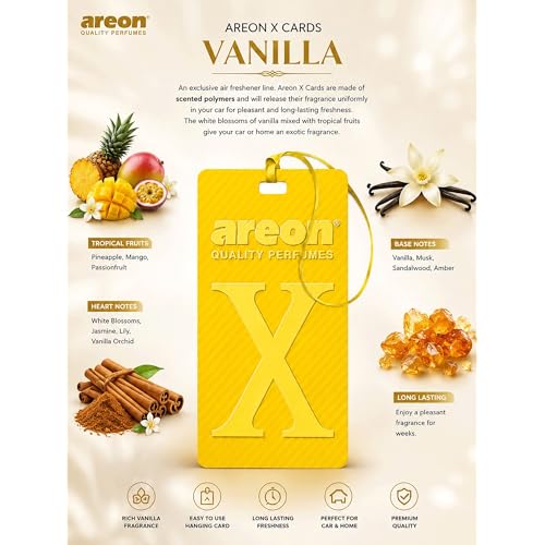 Image of AREON X Version Vanilla Hanging Best Car Air Freshener - Long Lasting Scent for Car or Home - Long Lasting, Fresh, Luxurious Scent