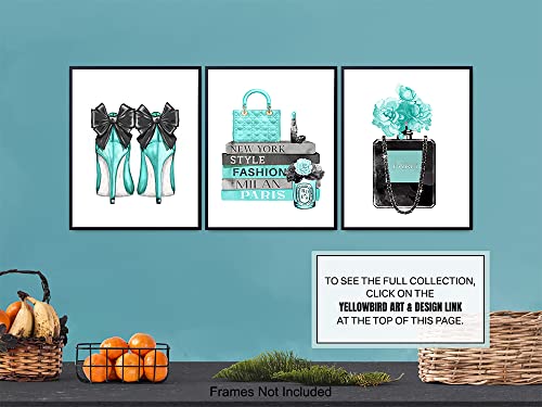 Image of Glam Wall Decor - Designer Perfume, Shoes, Handbags - High Fashion Design Gift for Fashionista - Luxury Couture Wall Art Poster Picture Print Set for Women, Teens, Girls Bedroom