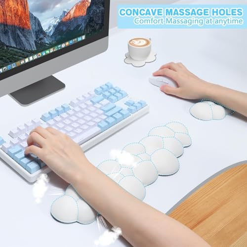Image of ATTACK SHARK Cloud Keyboard Mouse Wrist Rest with Coaster Set,Ergonomic Palm Rest Combo for Pain Relief, Non-Slip Base,Ultra-Soft Memory Foam Wrist Cushion Support for Comfortable Typing /Gaming-White