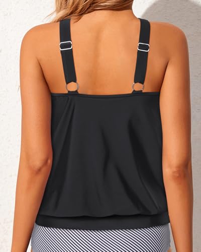 Women's High Neck Tankini Top - Blouson Bathing Suit Top Loose Fit Swim Top 2025 Modest Swimsuit Top No Bottom2