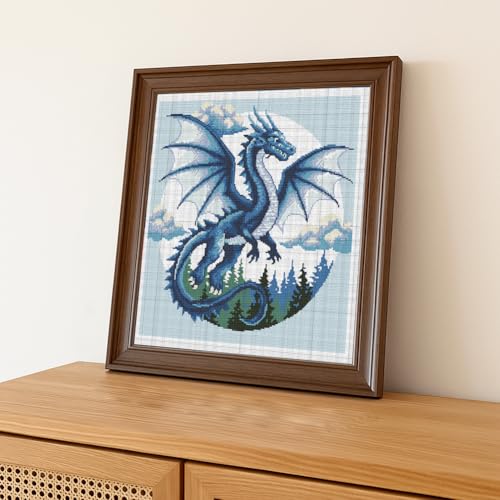 Image of FREEBLOSS 11CT Cross Stitch Kits for Beginner Dragon Stamped Cross Stitch Kit Landscape DIY Embroidery Wall Art Painting Kit with Instructions 17.7 inch x 17.7 inch