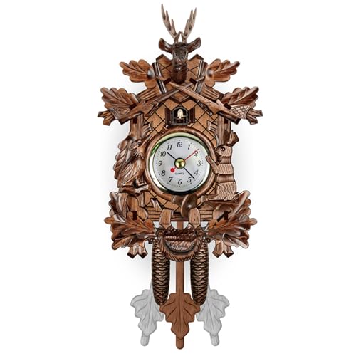 Lista de Relojes de cuco los mejores 5. 46 Hperu Reloj de Cuco de Madera con péndulo, Reloj de Pared Vintage con batería con botón Ajustable, Reloj de pájaro para decoración de la Sala de Estar
