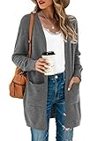 TASAMO Women's Long Sleeve Soft Sweater Open Front Cardigan Outwear with Pockets (Medium,Gray)