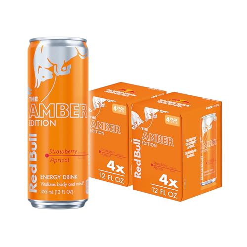 Image of Red Bull Amber Edition Energy Drink, Strawberry Apricot, 114mg Caffeine, 12 fl oz, Pack of 8 Cans