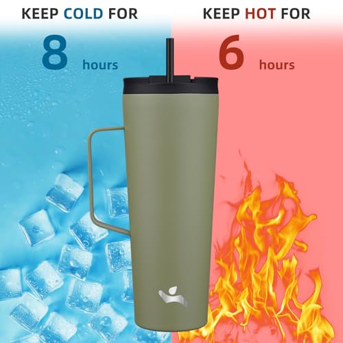 Image of Konokyo 26 oz Insulated Tumbler with Handle & Straw, Stainless Steel Mug