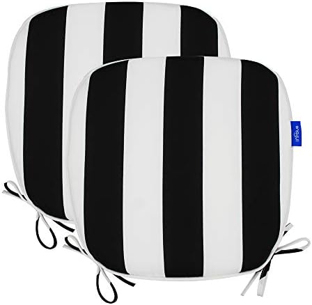 Outdoor Chair Pads Seat Cushions U Shape Home Chair Cushion for Garden Patio, Set of 2 (17" X 16", Black Stripe)