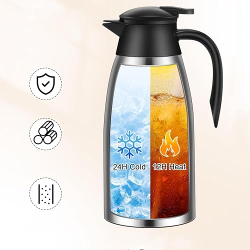 2L Stainless Steel Thermal Coffee Carafe Double Wall Vacuum Insulated Carafe Jug with Lid Coffee Drinks Pot with Handle Warm Cold Retention for Water Milk Tea Juice Insulation Jugs (Black, 2L) by Xinxilu - Used condition - Image 3