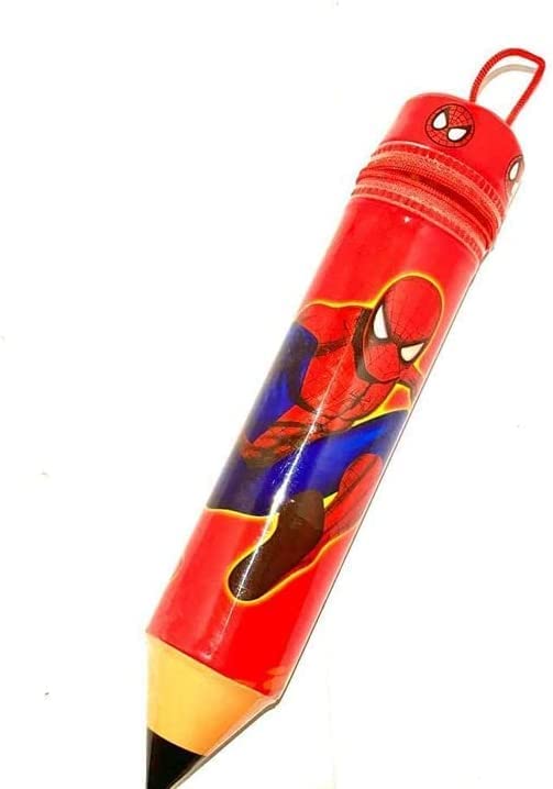 MJ Ragav Plastic Cartoon Printed Pencil Shape Pencil Box For Kids Pen/Pencil Zipper Pouch Stationery Case For Boys & Girls, Birthday Party Gifts (Superhero) - Multicolor