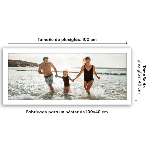 Miniatura 3 de Americanflat Marco De Fotos 100x40 Cm En Blanco - Marco Fotos Madera Con Cubierta De Plástico Resistente Y Ganchos Para Colgar En Pared - Exposición Horizontal Y Vertical