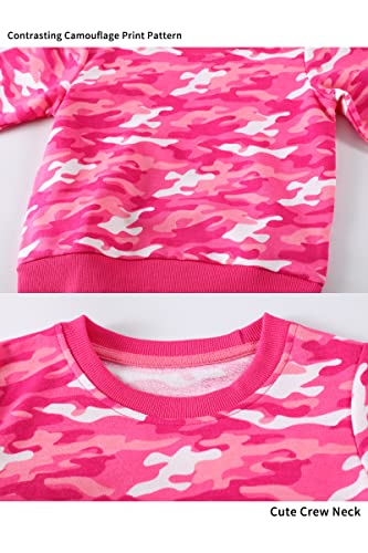 Girls Long Sleeve Pink Camouflage Sweatshirts Drawstring Jogger Pants 2 Piece Outfits Trendy Tracksuit Clothing Sets 5-6T #TOP4