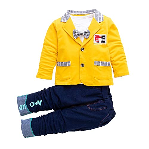 Image of Bold N Elegant Solid Full Sleeve Jacket Coat Blazer with T-Shirt and Denim Blue Trouser Pant 3 Pc Party Suit Set