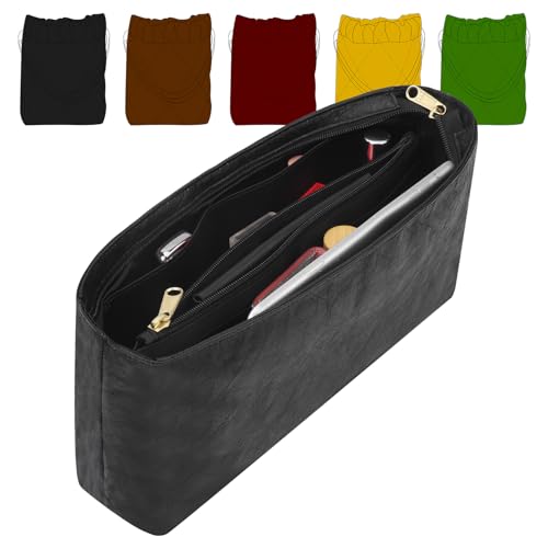 CRAZYSMITH Tote Bag Organizer Insert Compatible with 22 bag Large Handbag, Dupont Paper Inner Purse Organizer Insert Makeup Liner Bag Shaper (Black, L)