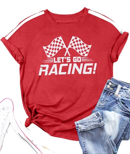Racing Shirt Women Vintage Checkered Flag Racing Shirts Start Your Engines Tshirt Raceday Casual Short Sleeve Tops