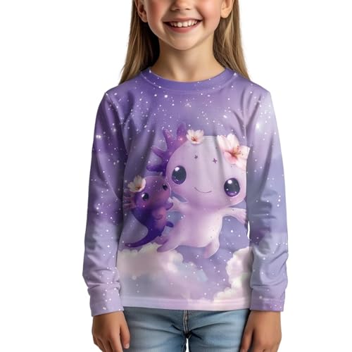 Image of Girls Cartoon Print Long Sleeve Graphic Tee Casual Crew Neck T-Shirts for 3-16 Years Little Girls