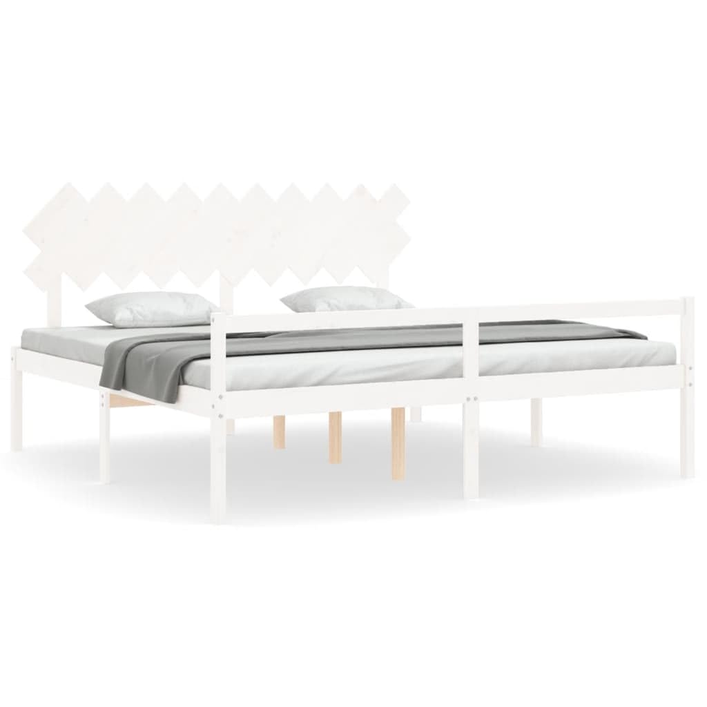 Massivholz Seniorengerecht 45 cm Sitzhöhe Stauraum Weiß 200 x 200 cm | Seniorenbett Massivholz 200x200 cm mit Kopfteil und Stauraum, Weiß, 45cm Sitzhöhe, Lattenrost inklusive ohne Matratze