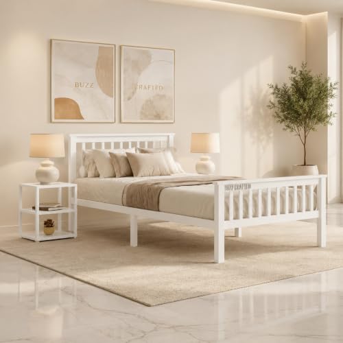 Image of Single Size Metal Bed Frame | Single Metal Bed | SingleSize Iron Bed | Single Steel Bed | Heavy Duty Platform Bed | Metal Cot | Steel Cot | No Box Spring Needed | Bedroom, Home, Hotel & Hostel(White)