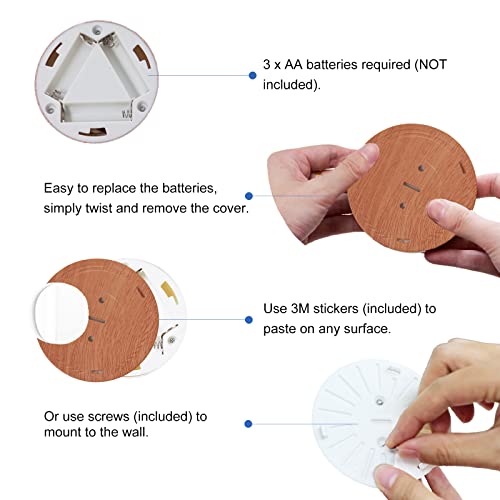 Image of Puck Lights with Remote, LED Under Cabinet Lights with Auto Timer, Battery Operated Dimmable Under Counter Light for Closet, Kitchen, Under Counter, Hallway, Stairs. 4 Pack(Oakwood)