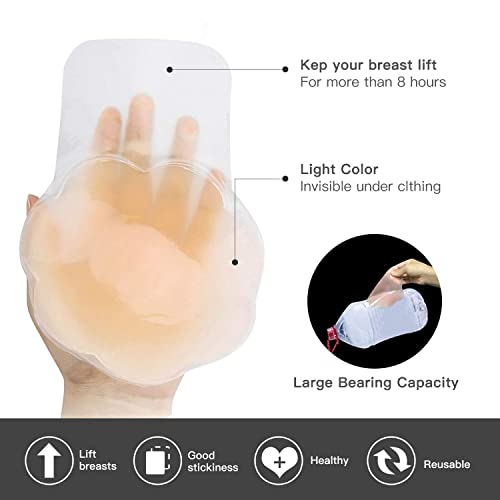 Image of Promking Breast Pasties Lift - Invisible Silicone Breast Lifting Adhesive Bra Reusable Nipple Covers for Women