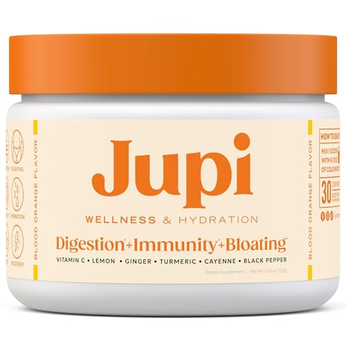Image of Jupi Hydration & Wellness Powder - Turmeric & Ginger shots, Vitamin C Supplement for Energy, Immune Support & Digestive Health - Vegan, Gluten-Free Drink Mix for Men & Women, Citrus Flavor 30 servings