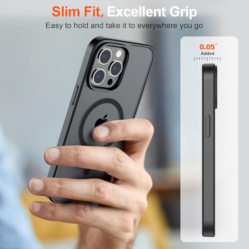 Image of SUPFINE Magnetic for iPhone 12 Pro Max Case (Compatible with MagSafe) (Military Grade Drop Protection) Translucent Matte Shockproof Phone Case,Black