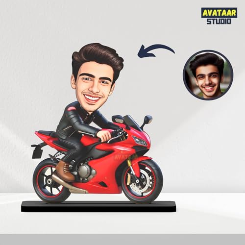 Image of Personalized Motorcycle Rider Caricature Gift Custom Photo Stand Birthday Gift for Husband Boyfriend Friend Unique Biker Cartoon Photo Frame (Motorcycle Rider-2)