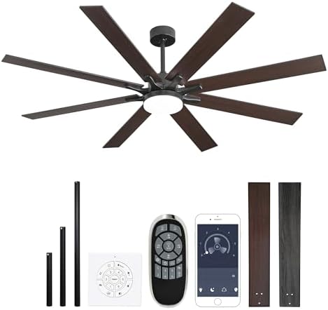 72 Inch Smart Ceiling Fan with Light, Quiet DC Motor, App/Wall/Remote Control, Modern 8-Blade Reversible, for Bedroom Living Room (Black Walnut)