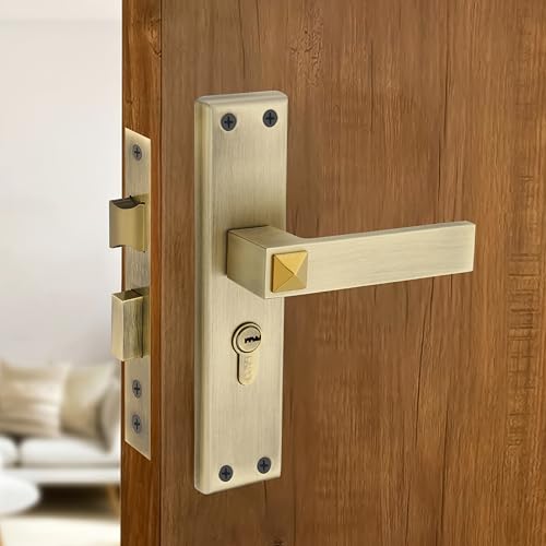 Image of LAPO Mortise Door Lock for Home Main Door & Bedroom with Handle, 3 Brass Keys, Left-Right Fit 30-50mm Door Home Office Hotel, 45x45mm Body, Heavy-Duty 60mm Cylinder | Antique Finish | CY-132