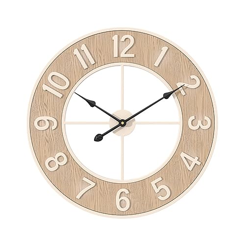 Lidzopas Grande Horloge Murale silencieuse, Horloge Murale Moderne en Grain de Bois avec Chiffres Arabes pour Salon Chambre Bureau Salle de Classe - 60 cm