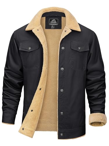 KEFITEVD Men's Winter Fleece Jacket Sherpa Lined Cargo Jackets Casual Trucker Coat Work Winter Thick Warm Coat