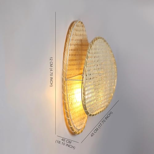 Image of Habere India-All the Cultures Fabricating India Wall Lamp for Living Room | Decor Lights | Lamps for Bedroom | Lamp for Wall | Cane Webbing Lights - Oval (M: 45 * 46 * 12 cm)