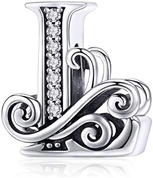 Lorrifal Alphabet Initial Charms Letter Complete A-Z Letters Solid 925 Sterling Silver Cubic Zircons Beads Dangle Pendants for Pandora European Bracelets Necklace Women Girls Jewelry Gift Options