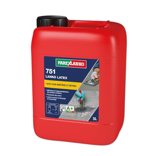 Parexlanko - Résine d’accrochage - 751 Lanko Latex - Améliore les performances des mortiers, bétons et enduits - À mélanger à l’eau de gâchage - 5L