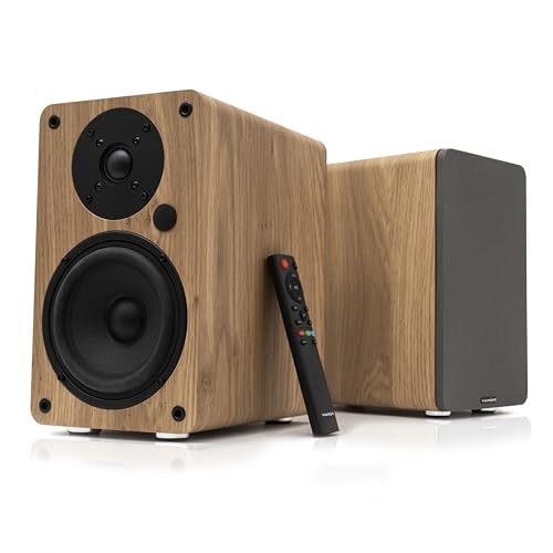 VULKKANO A5 ARC Altavoces Autoamplificados con Woofer de 5.25', Bluetooth 5.0, HDMI ARC, Optica, RCA, USB, con Salida Subwoofer, Monitores de Estudio HiFi con Diseño Elegante, Color Marron